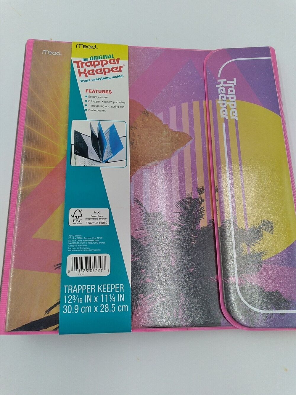 Mead Original Trapper Keeper 1" Binder Retro Portfolio Vintage Style Sunset, PNK
